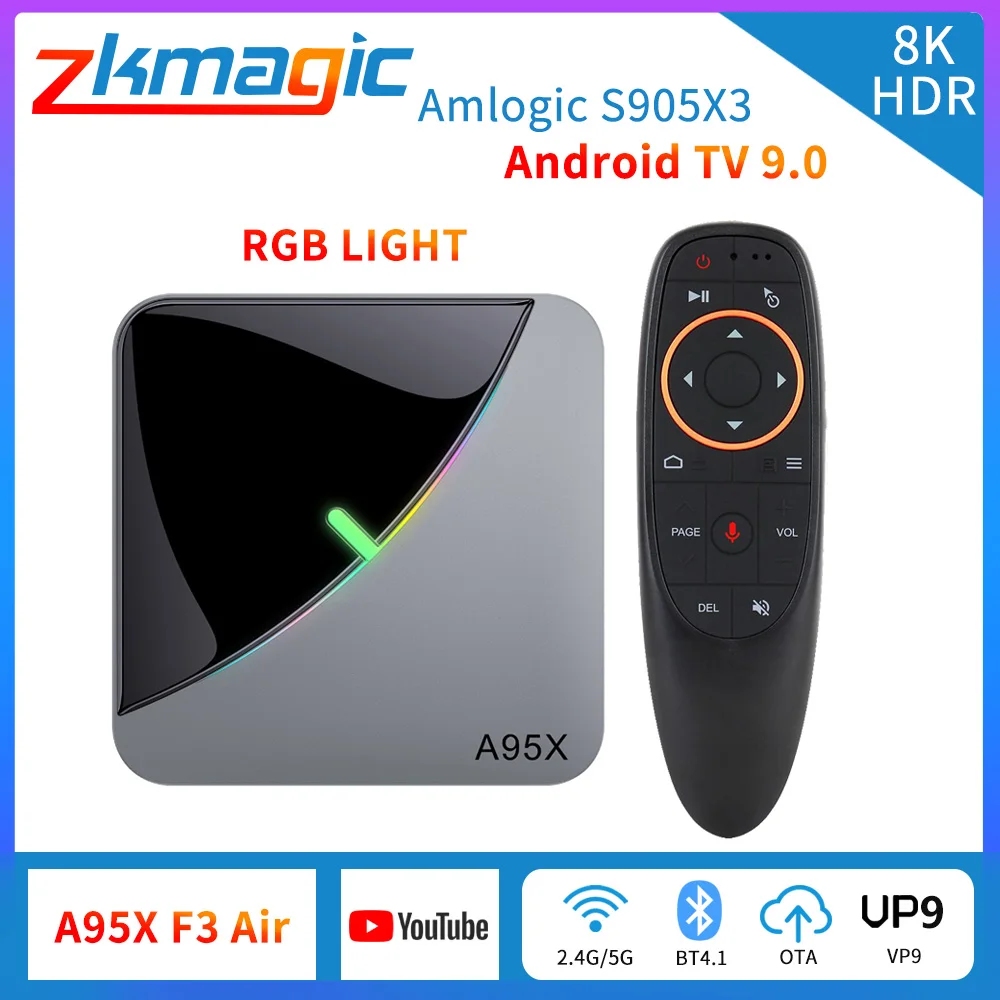 A95X F3 воздуха Android 9 0 приставка для ТВ цветная (RGB) светильник Smart Amlogic S905X3 8k Plex медиа