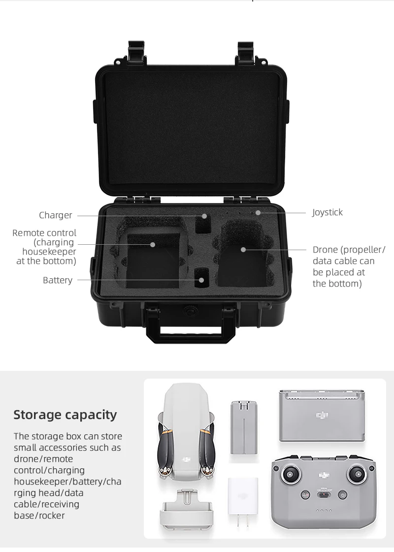 Waterproof Hardshell Storage Box for DJI MINI 2 Drone Portable Handbag Carrying Case for DJI MINI 2 Drone Accessories