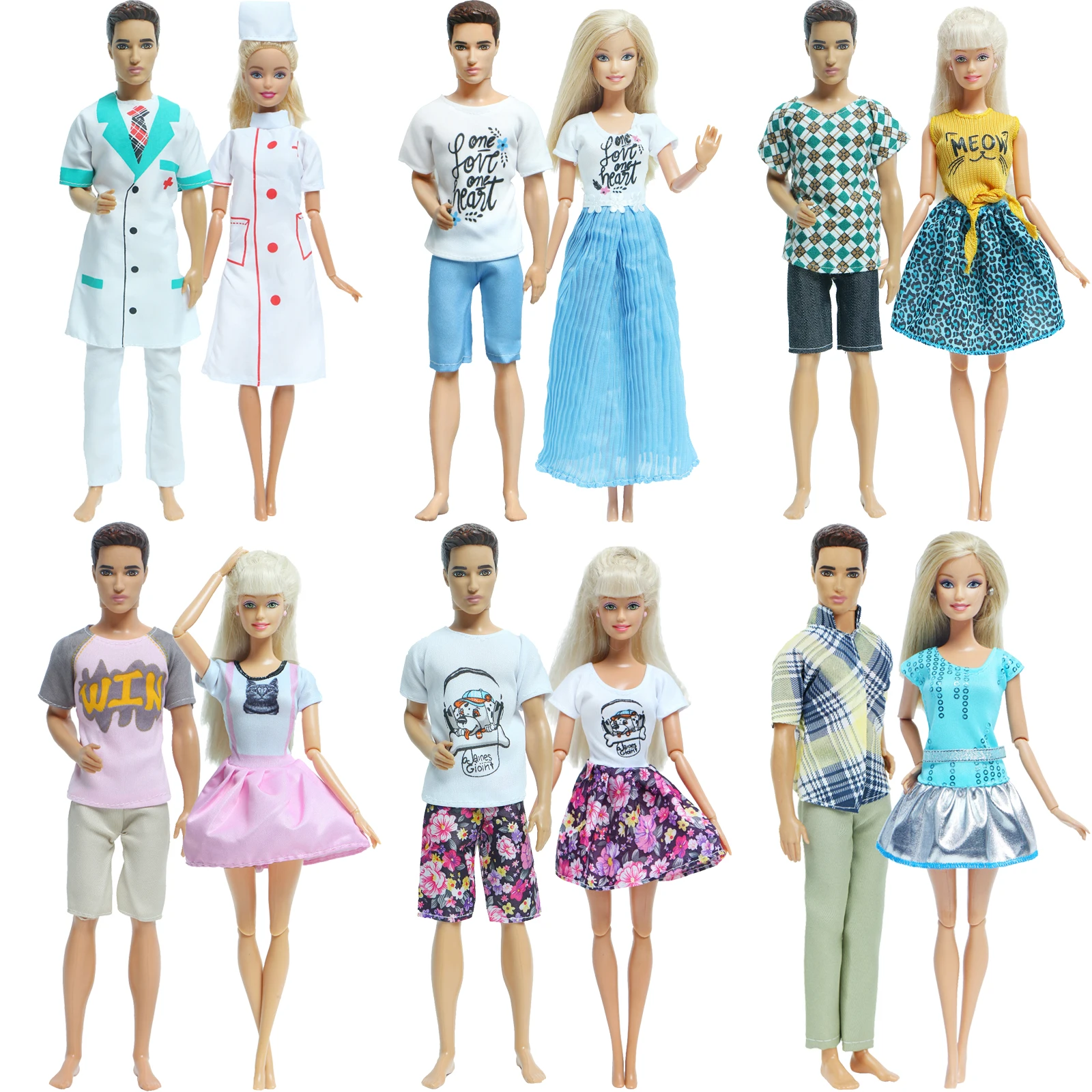 2 Pcs/Set Couple Doll Dress Clothes for Barbie Ken Boys Girls Daily Casual Wear Accessories Kids Toys 12'' | Игрушки и хобби