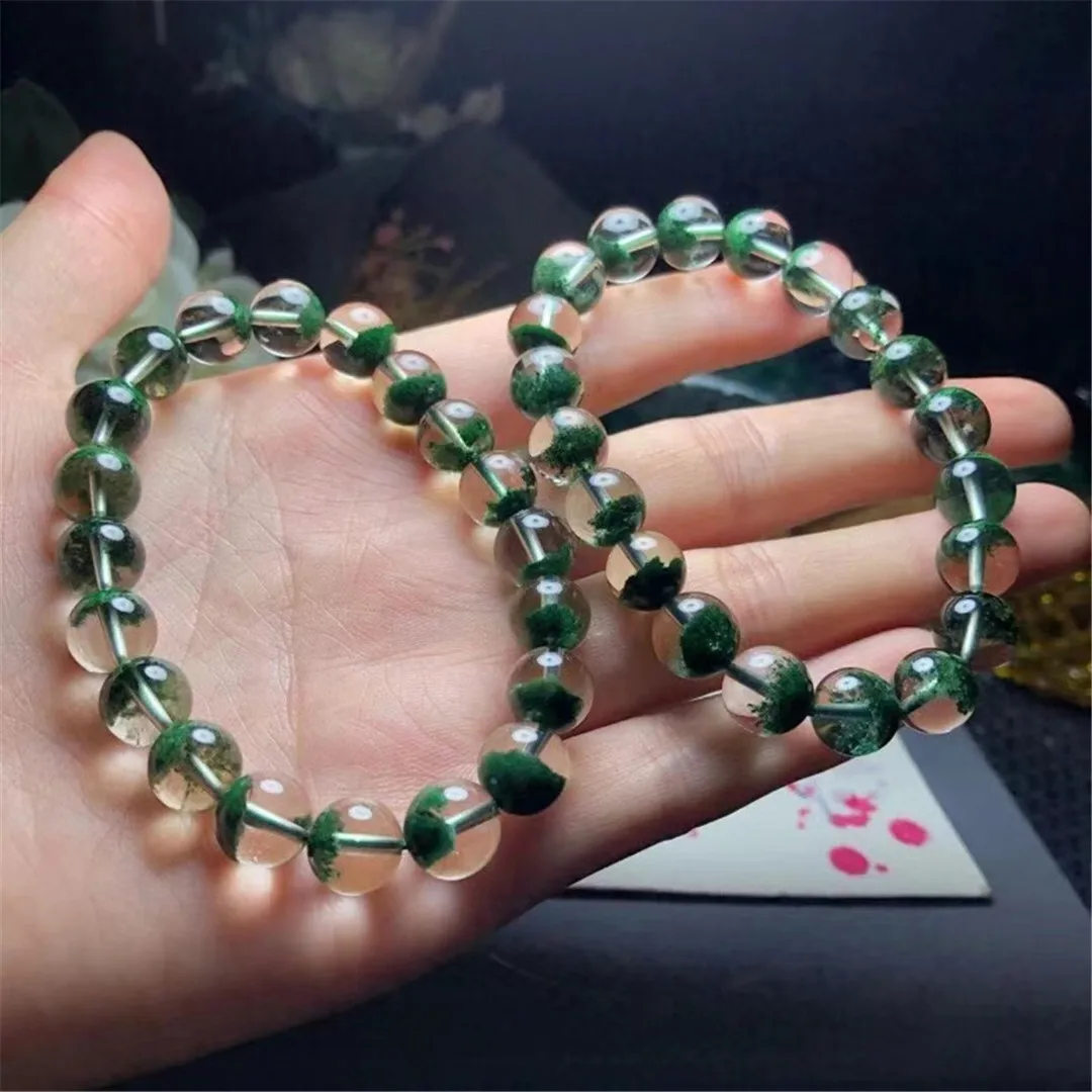 

9mm Natural Green Ghost Phantom Quartz Bracelet For Woman Lady Man Love Healing Gift Beads Clear Crystal Strands Jewelry AAAAA