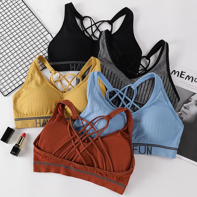 

Women Sports Bra Cross Strap Back Professional Quick Dry Wrapped Chest Shockproof Gym Fitness Running Yoga Sport Brassiere Tops