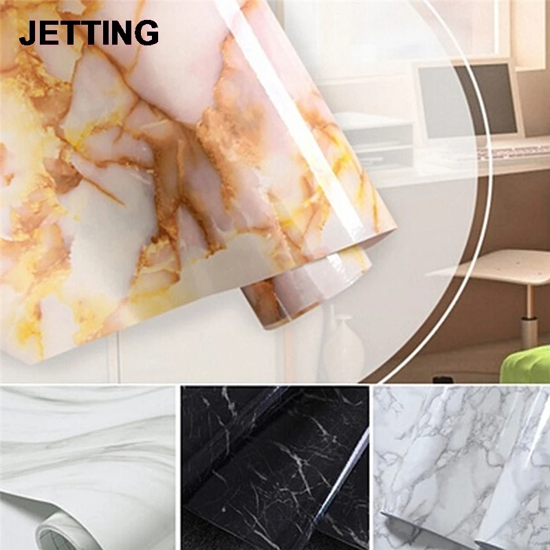 50cm PVC Self Adhesive Wallpaper Home Decor Sticker Glossy Marble DIY Vinyl Decorative Film Kitchen Cabinet Countertop