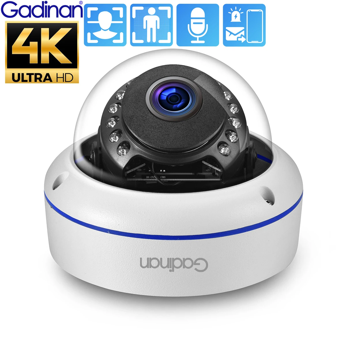 Gadinan H.265AI Ultra HD 4K POE Camera Face Detect Dome Outdoor 8MP 5MP Audio IP Camera IR Night Vision for Surveillance System