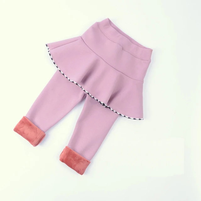 pink Бархатные леггинсы с юбкой для девочек; зимние теплые леггинсы; зимние Бархатные леггинсы для девочек; штаны для девочек-подростков; штаны с флисовой подкладкой для малышей - Цвет: pink