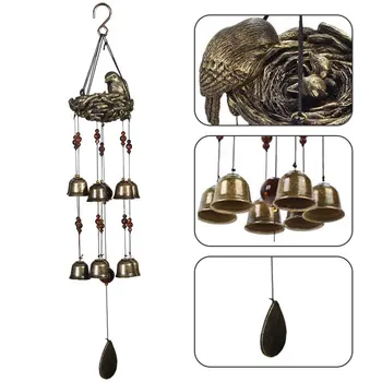 

Wind Bird Bells Chimes with 12 Wind Bells Hanging Decor Bird Nest Christmas Living Room Hanging for Garden Backyard Decoration