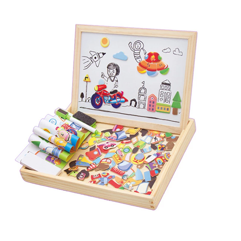 100+ шт, деревянная игрушка, магнитная головоломка, игрушки для детей, 3D металлическая головоломка, детский Танграм, доска для рисования, Обучающие деревянные игрушки, детские игрушки Oyuncak - Цвет: 3