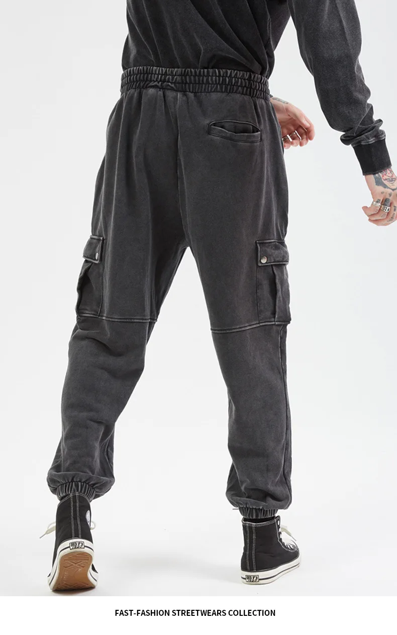 Осень и зима новые уличные моющиеся ретро большие карманы хит цвет свободные мужские Луч Брюки Высокая уличная мода брюки