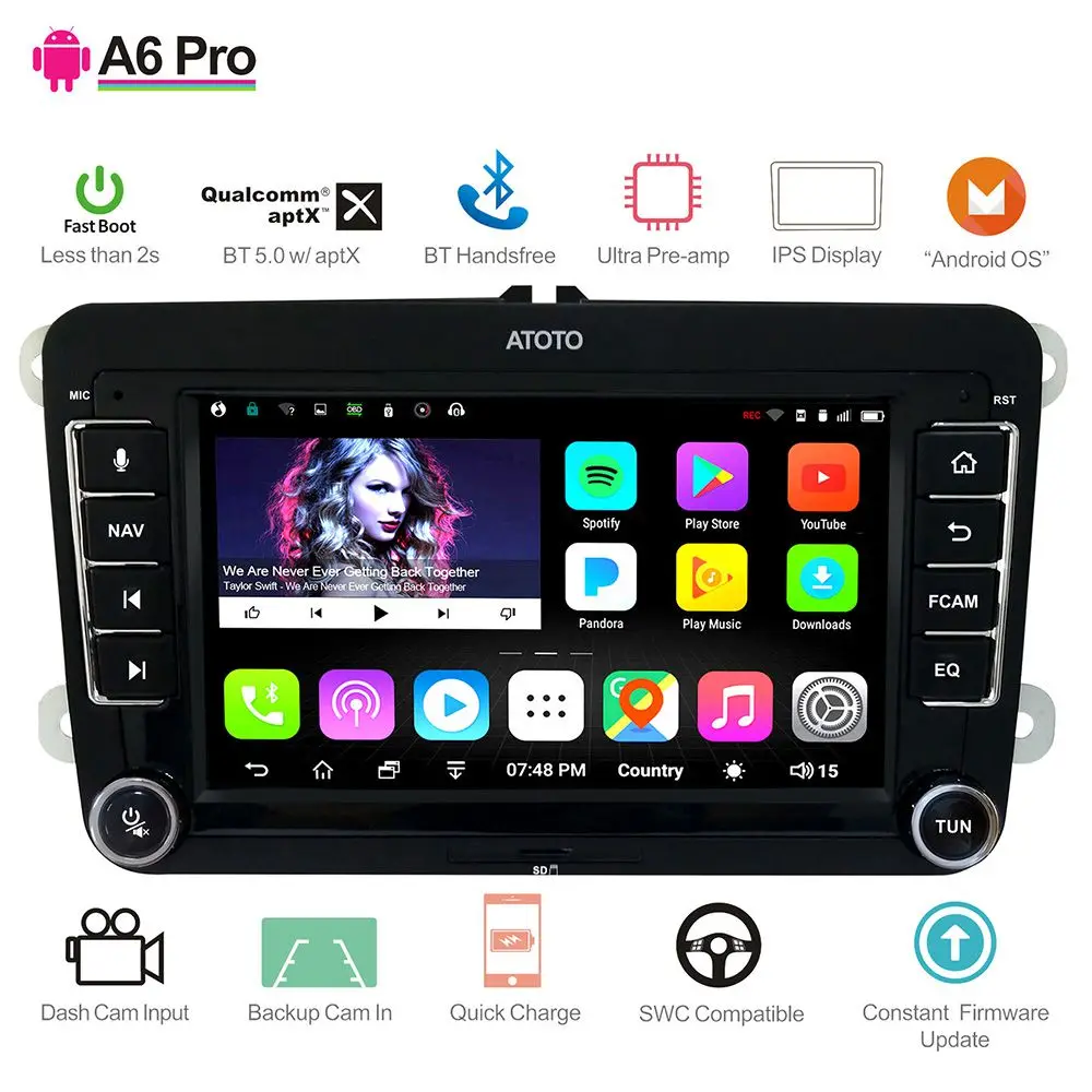 ATOTO AE-A6YVW721PRB-X Android Autoradio Car Stereo Bluetooth 5.0 For VW Carplay Multimedia Player WiFi USB GPS Navigation Radio |