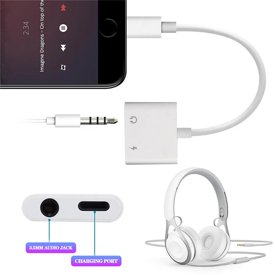 Для Apple iPhone XS Max XR X 7 8 Plus адаптер для наушников 2 в 1 для Lightning до 3,5 мм разъем Aux для наушников аудио зарядное устройство сплиттер
