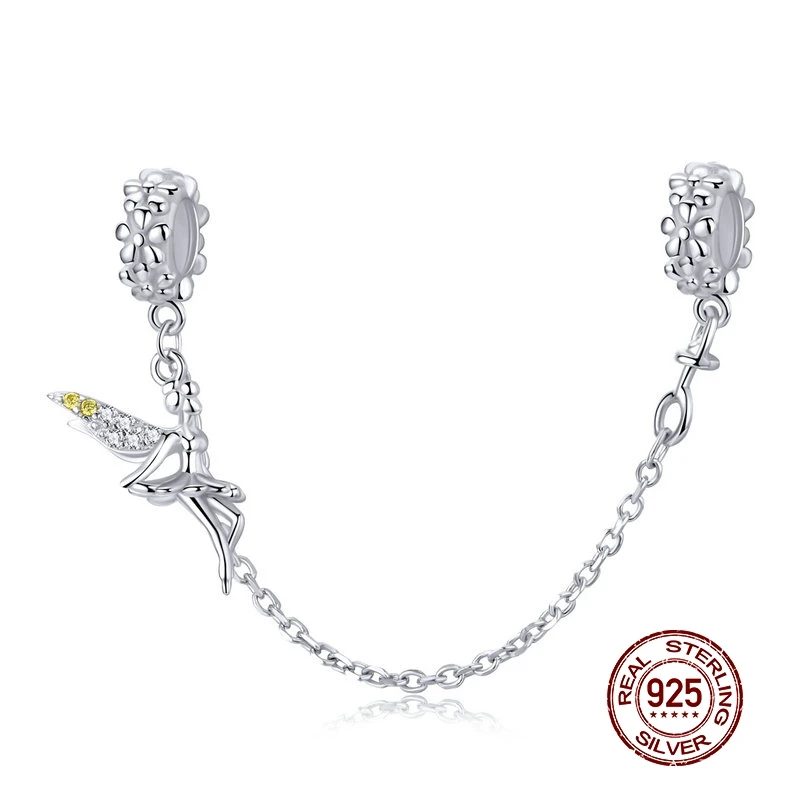 

MOWIMO Real 925 Sterling Silver Safety Chain Elf Fairy Angel Charms Fit Original Pandora Bracelet Bangle Fashion Jewelry BKC1278