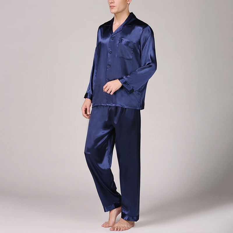 2 шт., Мужская пижама для сна, зима-осень, атласная шелковая пижама, комплект для отдыха, топ + штаны, комплекты пижам на пуговицах