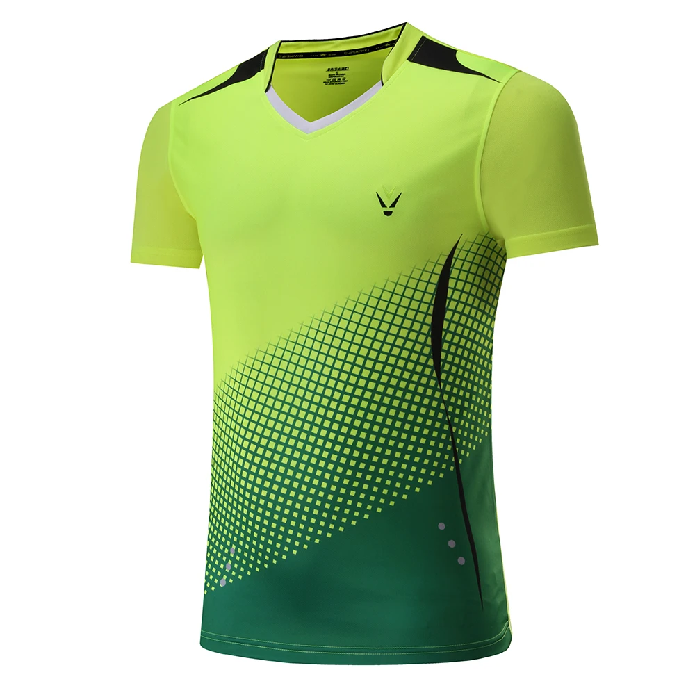 Новинка, Qucik, рубашка для бадминтона, спортивные шорты для женщин/мужчин, Майки для настольного тенниса, теннисные рубашки, костюм, футболка для бадминтона, Y-3860 - Цвет: green 1 shirt