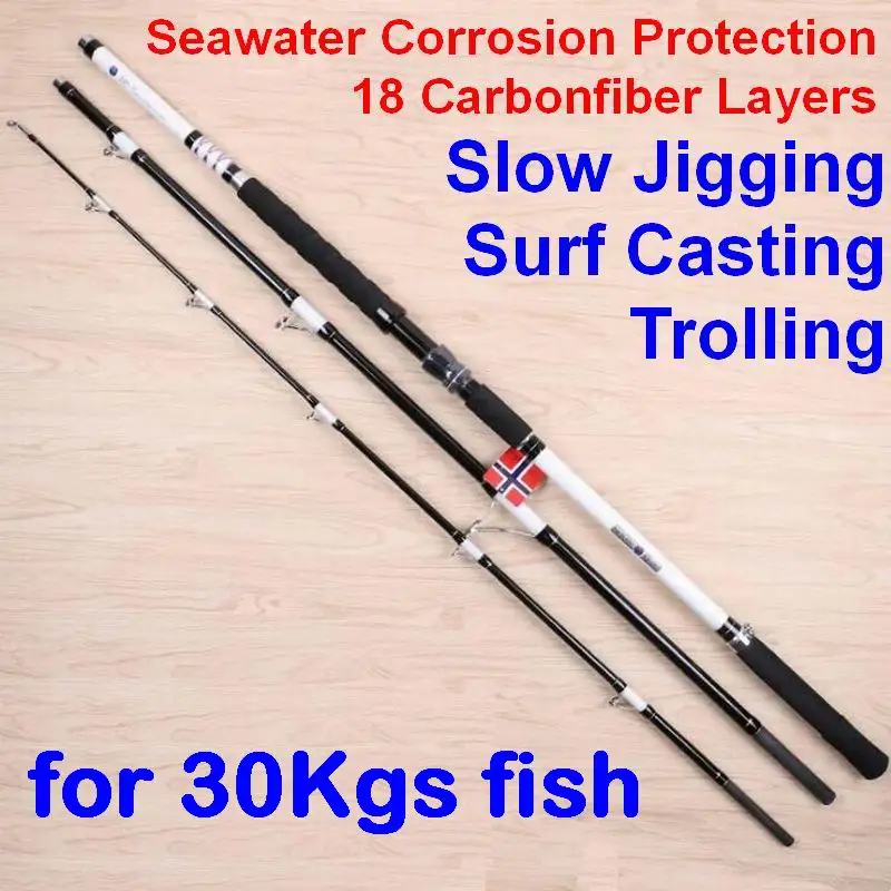 ZZ30 2.1m 2.4m 2.7m 3m 3.0m 3.3m Slow Jigging 18 Layers Carbonfiber Trolling Fishing Rod Hollow Tip 4.5mm Seawater Protection | Спорт и
