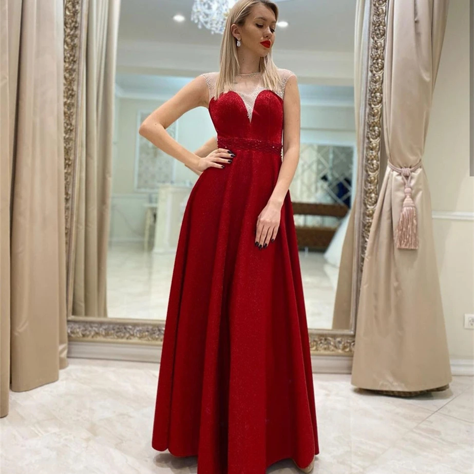 Burgundy Evening Dresses A-Line O-Neck Cap Sleeve Lace Sequined Beads Floor Length Formal Party Prom Gown Custom Made 2022 long sleeve formal dresses