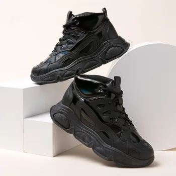 

Women Chunky Sneakers Vulcanize Shoes Fashion Ladies Breathable Platform Thick Sole Lace Up Sport Running Casual Shoes