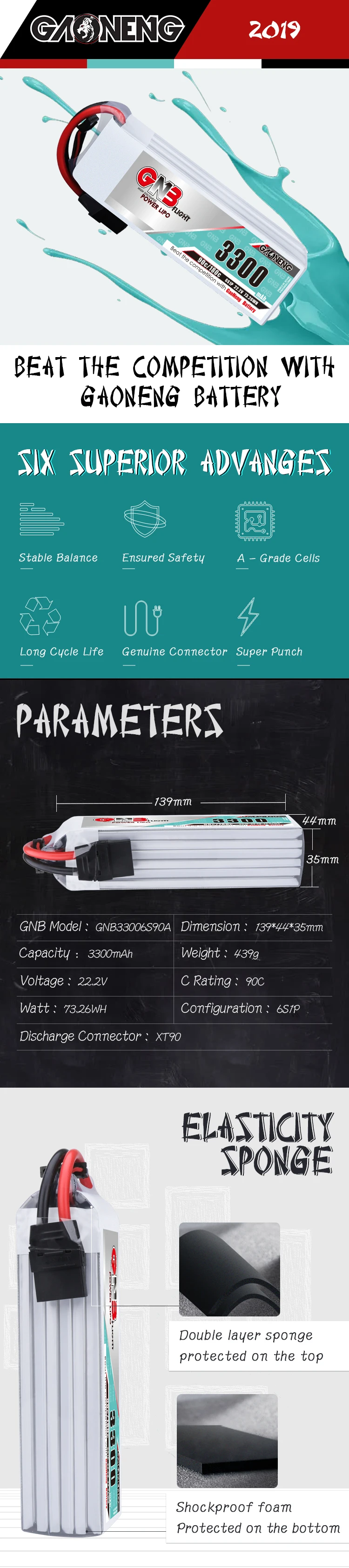 Gaoneng GNB 3300mah 6S 90C 22,2 V Lipo батарея XT60 XT90 T вилка с фиксированным крылом модель автомобиля корабль Высокая производительность литиевая батарея