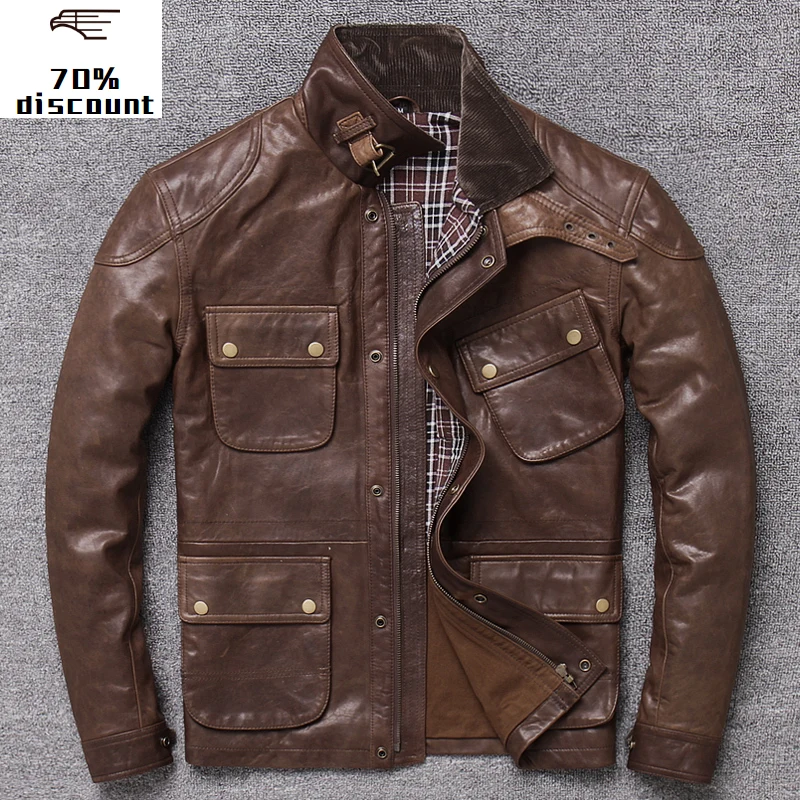 

2020 New leather jacket Men Men's Genuine Motorcycle biker vintage quality coat jaket kulit asli pria cow leather jacket