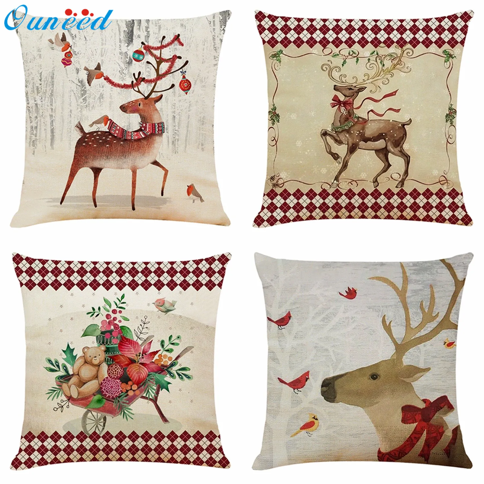 

Ouneed Christmas elks pattern pillowcase cushion cover Pillowcase Sofa Car Throw Polyester Pillowcover cuscini cojines almofadas