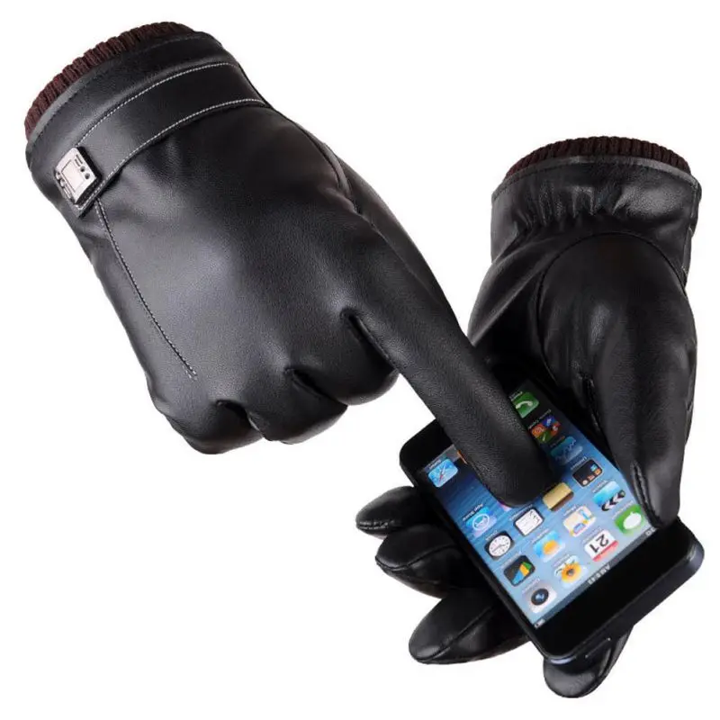 Теплые Зимние перчатки из потертой кожи черные кожаные перчатки мужские кожаные перчатки Зимние перчатки Для мужчин - Цвет: 01men