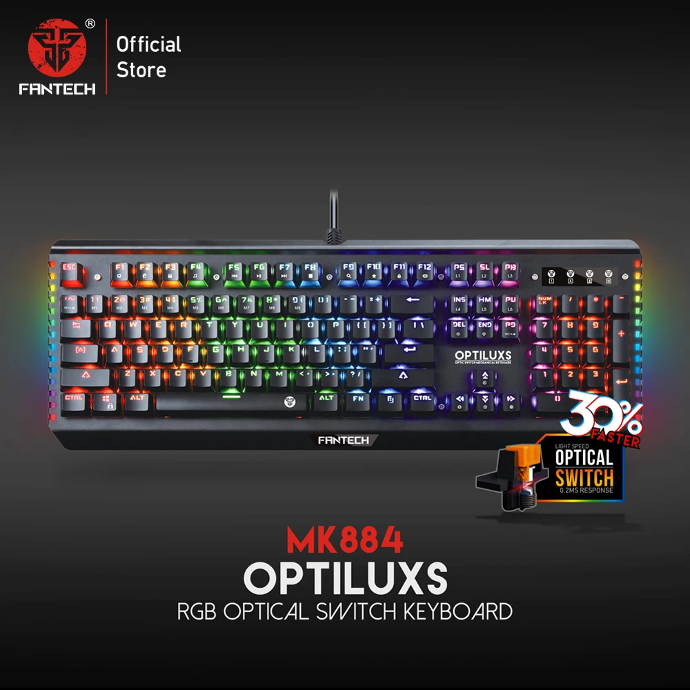 FANTECH MK884 RGB Gaming Keyboard All Buttons Have No Conflicts English Waterproof Optical Axis Key