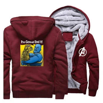 

Men raglan trend marvel print hooded hoodie i'm gonna end it pattern fluffy fleece sweatshirt 2019 autumn winter warm man jacket