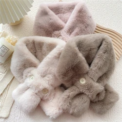 Cross Elegant Gentle Double Button Scarf All-match Thick Solid Color Plush Women Winter Warm Thicken Scarf Comfortable Scarf