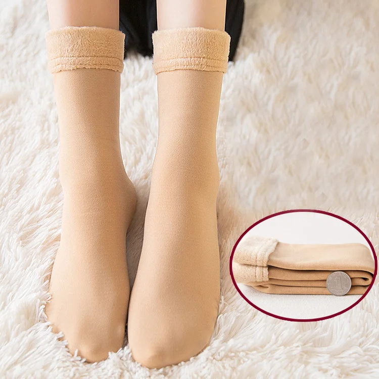 Зимние носки плюс бархатные толстые носки зимние теплые шерстяные носки женские телесные с высокой талией ворсовые Носки