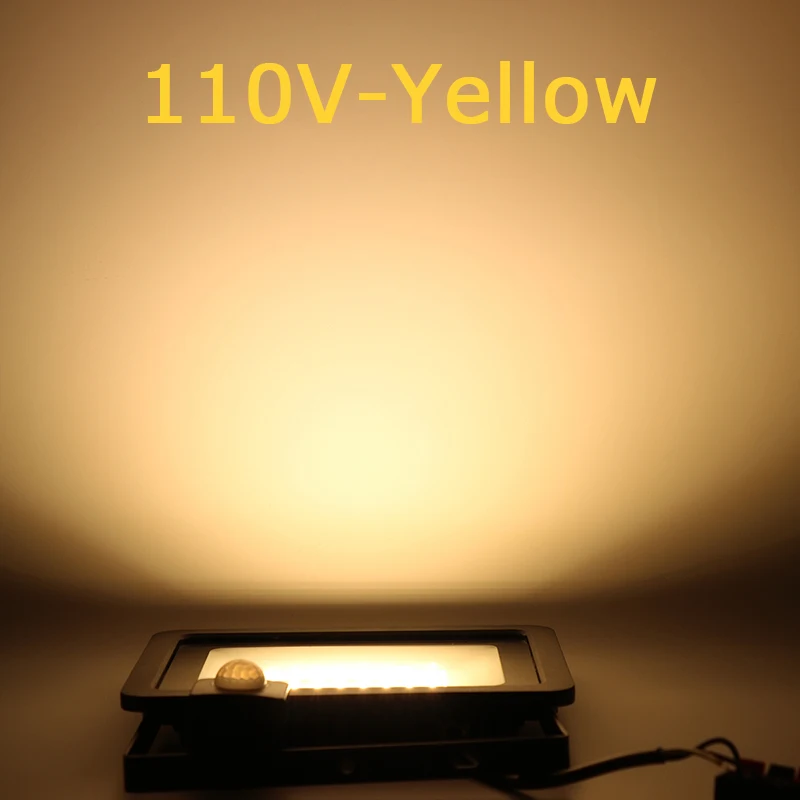 10W 20W 30W 50W 100W индукции светодиодный прожектор светильник с регулируемой PIR Сенсор 110V 230 Наводнение светильник уличный квадратный наружный светильник - Испускаемый цвет: 110V - Yellow