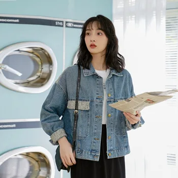 

2020 Pack Simple Lapel Single Row Buckle Loose Shorts Cowboy Small Xiangfeng Coat