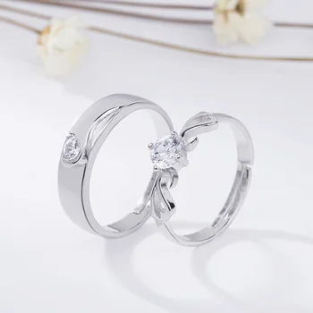 

New Couple Ring S925 Live Mouth Simple Men and Women Angel Wings Live Ring Wedding Ring