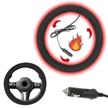 

LEEPEE 38cm Heating Electric Steering Covers Car Steering Wheel Cover Car Lighter Plug Heated Car-styling 12V Soft Winter Warm