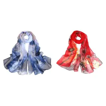 

Autumn Femme Silk Scarves Silk Scarf Women Floral Lotus Printing Long Soft Wrap Scarf Women Spring Elegant Long Shawl Scarves