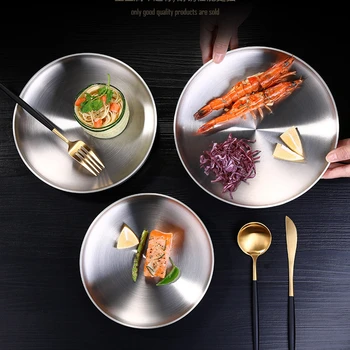 

304 Stainless Steel Double-layer Anti Heat Dinner Plate Dish Tableware Serving Platter Lunch Set Cutlery Dinnerware Accessories