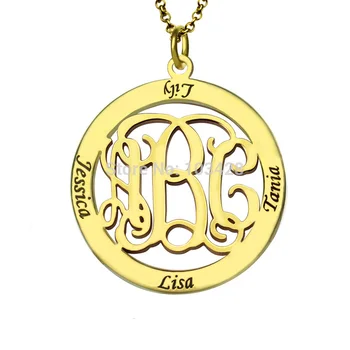 

AILIN Personalized Kids Name Pendant Gold Color Monogram Family Name Necklace Custom Circle Monogram Mother Necklace