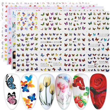 

12pc Butterfly Flower Nail Sticker Water Decals Set Colorful Sliders For Nail Design Full Wraps Manicure Decoration LAA337-348-1