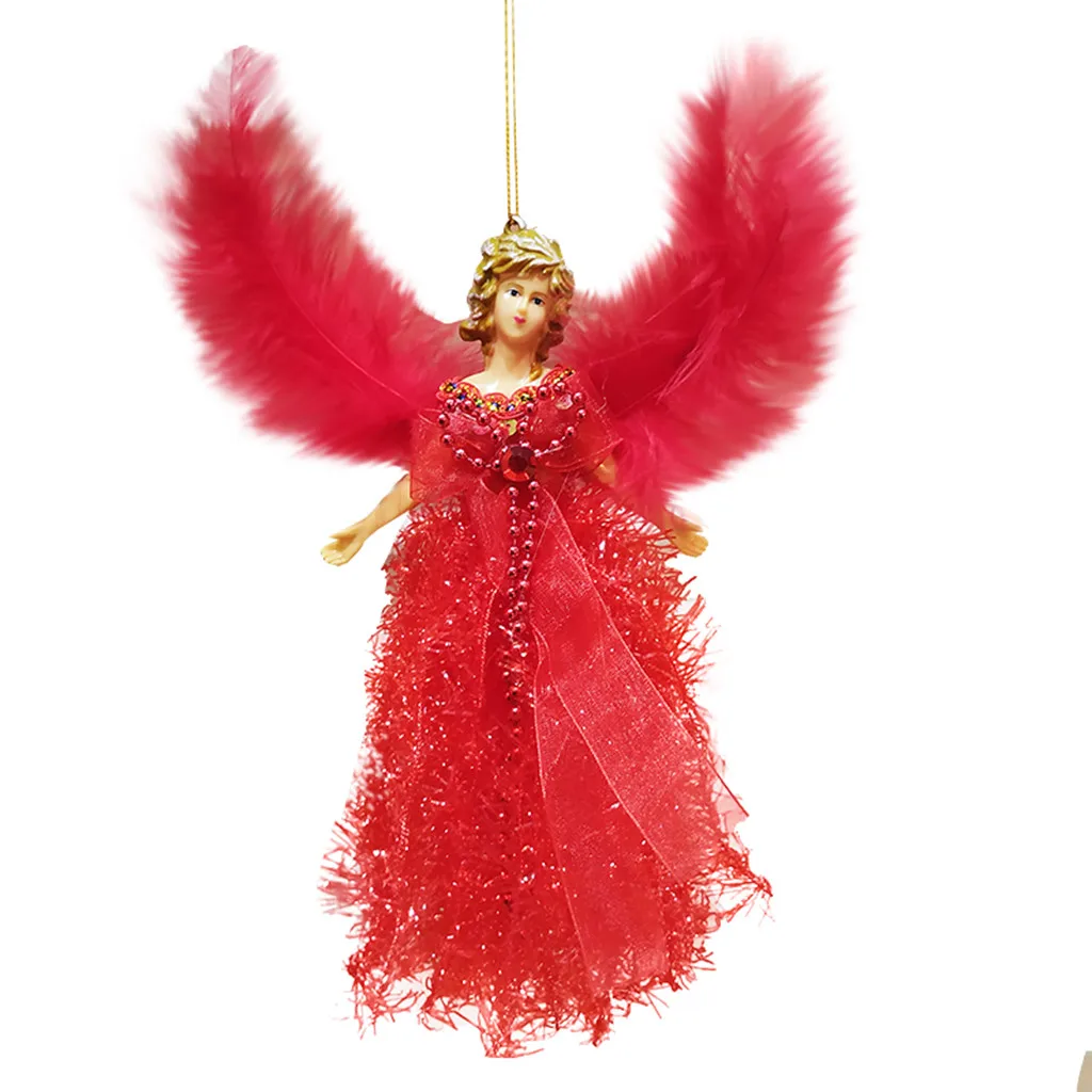 Mini Angel Doll Christmas Tree Pendant With Feather Wings Christmas Home Window Decorations Kid Gift Xmas Tree Pendant Ornaments - Цвет: RD