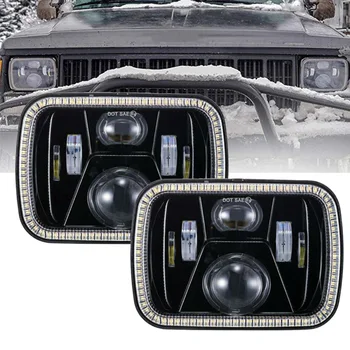 

5x7 6x7 inch Square LED Truck Headlights Projector Headlamp Replacement Halo Ring for Jeep Wrangler YJ Cherokee XJ H5054 H6054LL