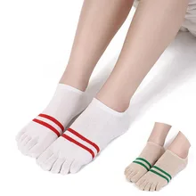 

Women's Ankle Five-finger Toe Socks Summer Thin Cotton Striped Invisible Boat Socks with Toes Short No Show Casual Student Socks