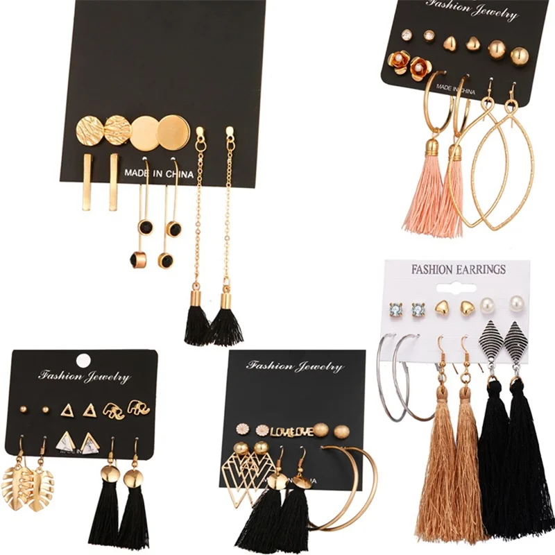 Vienkim Розовое золото Цвет Длинная кисточка штифт серьги набор модные круглые необычные серьги из нержавеющей стали для женщин ювелирные изделия подарок