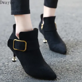 

Belt buckle high heel ankle boots female stiletto pointed fashion naked boots 2019 autumn and winter new Martin boots