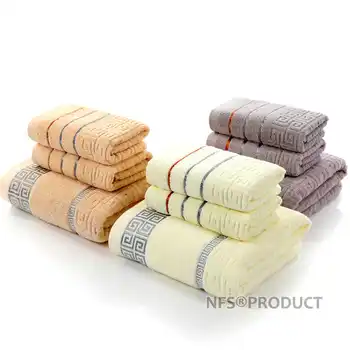 

100% Cotton Bathroom Towel Set For Adults 1PC Bath Towel 2PCS 35x75cm Face Towels Beige Grey Yellow Terry Travel Beach Towel