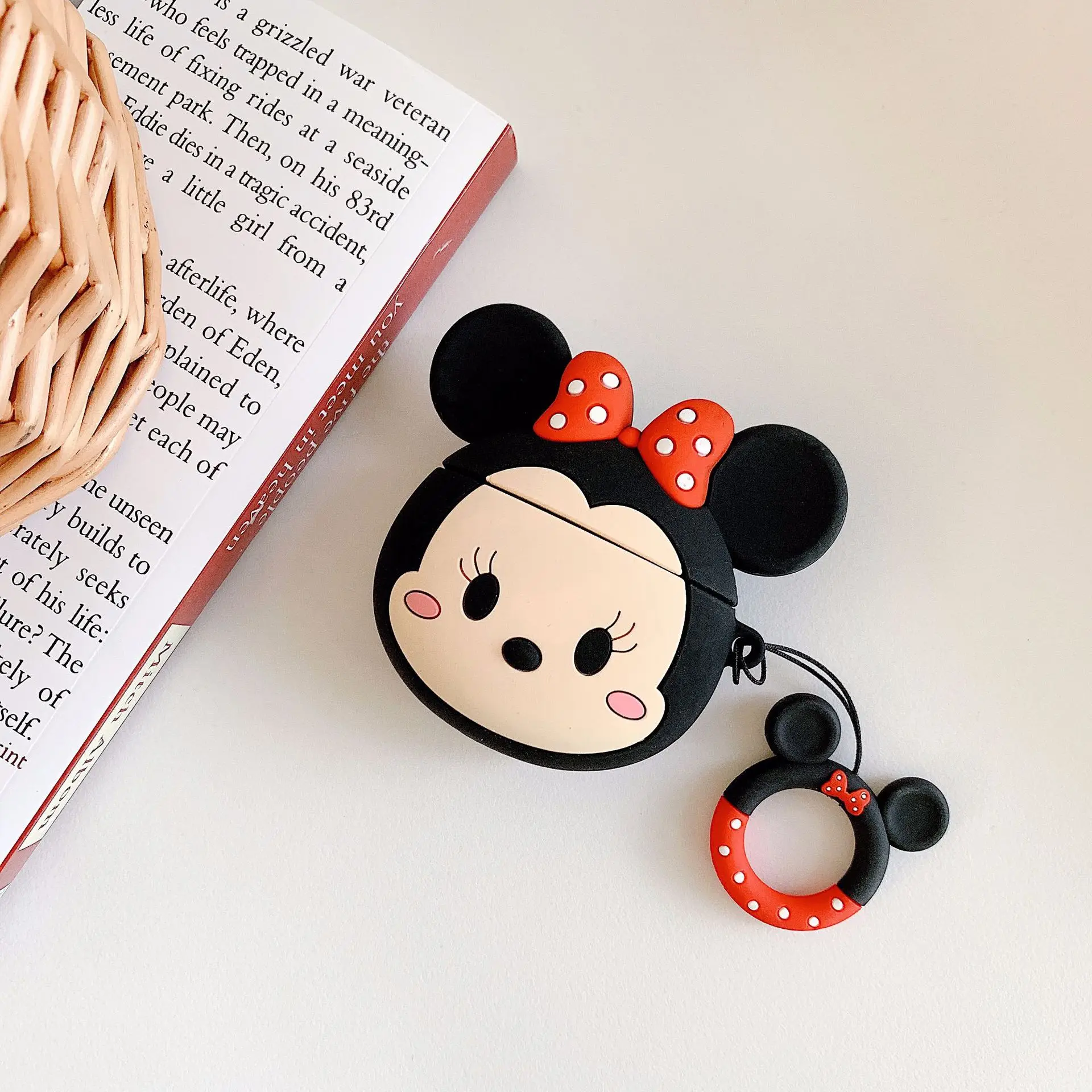 

3D Cute Cartoon Mickey Minnie Mouse Earphone Case For Airpods 1 2 Silicone Protection Headphone Cover With Finger Ring Strap