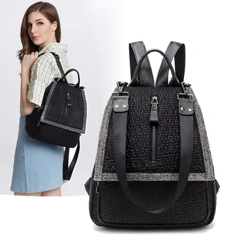 

2019 New Tide Diamond Backpack Women European and American Popular Leather Bags Multi-function Fashion Travel Women Backpack