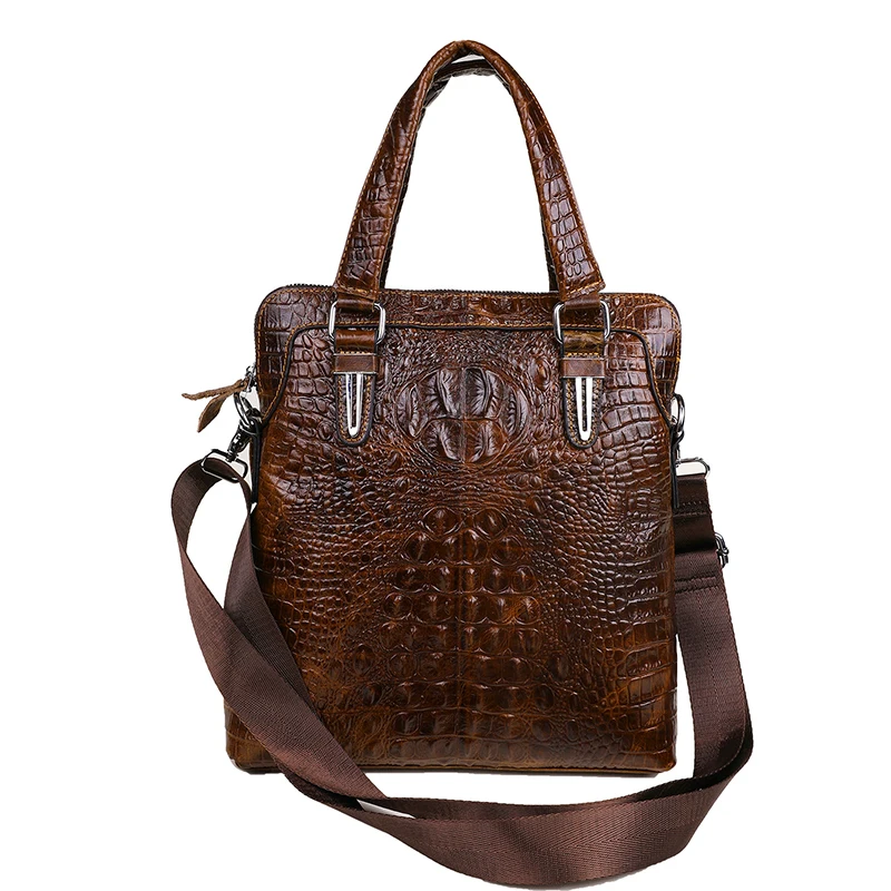 Мужской портфель с крокодиловым узором из натуральной кожи, мужская деловая сумка, мужская сумка, сумка на плечо, кожаная мужская сумка