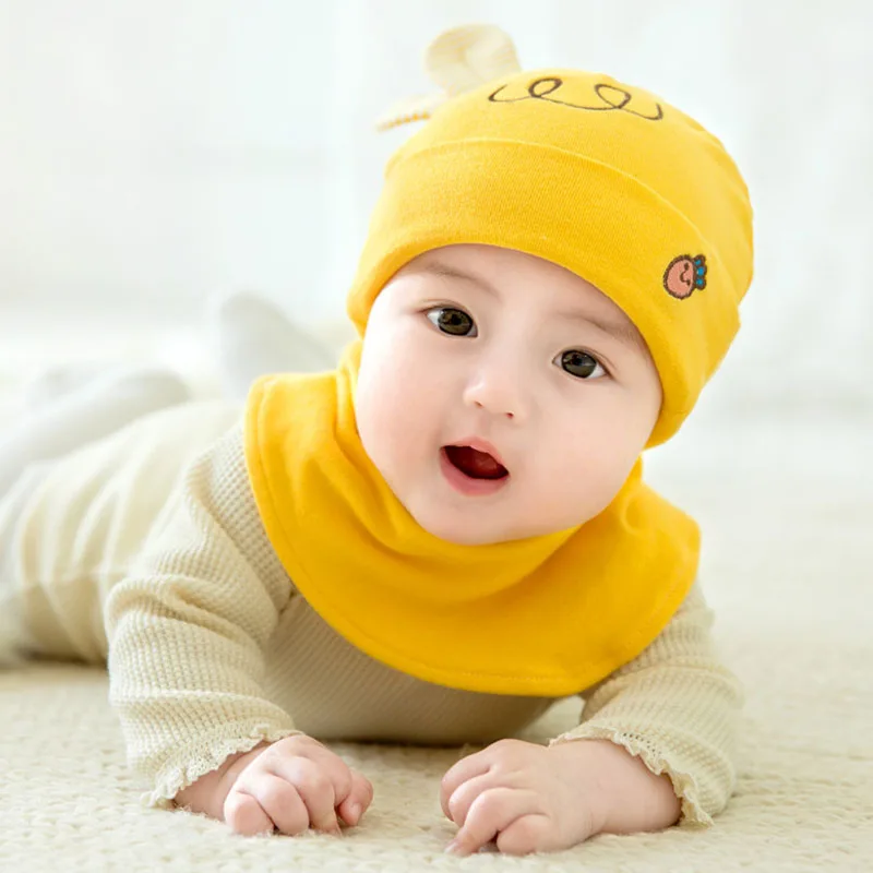

Winter Warm Baby Leisure Breathable Hat Letters Hat Cartoon Print Bibs Sets Children Kids Cute Knit Caps For Baby Girls Boys
