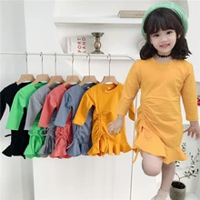 Весенне-осеннее платье-футболка для девочек длинная футболка для малышей Детское платье модная детская одежда штаны с цветочным принтом для детей от 1 до 7 лет