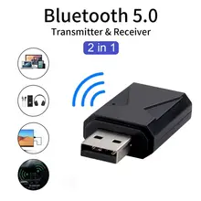 2 в 1 USB Bluetooth 5,0 адаптер аудио беспроводной передатчик приемник 3,5 мм, AUX, разъем для ТВ автомобиля ноутбука
