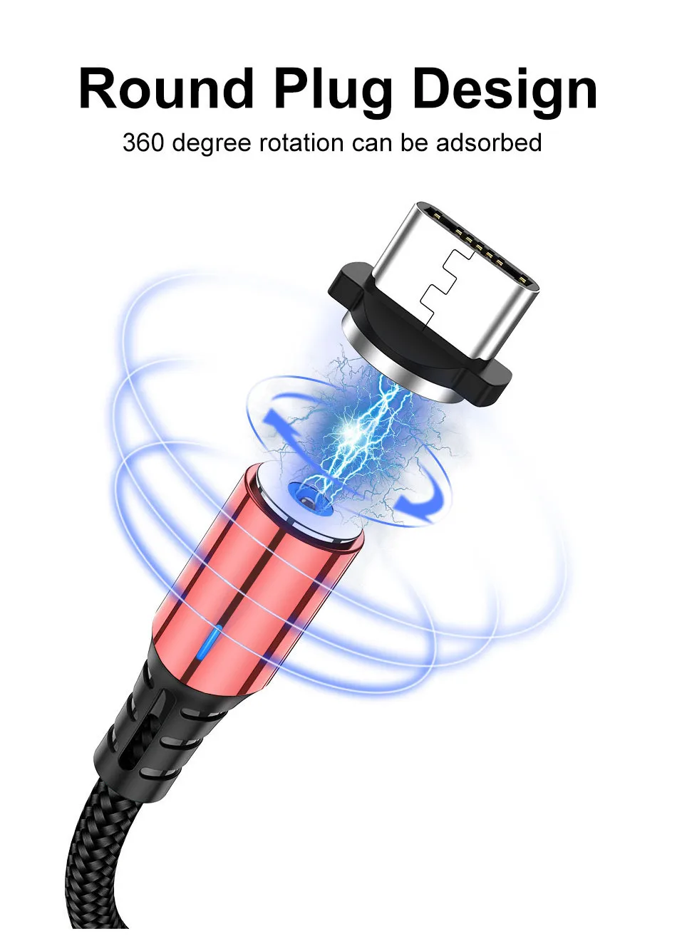 USLION 2 м Магнитный кабель Micro usb type C кабель для быстрой зарядки для iPhone 11 samsung магнитное зарядное устройство USB кабель Шнур для мобильного телефона
