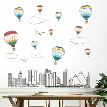 

120*150cm Cartoon City Balloon Wall Sticker for Kids Rooms Large Wall Decals for Bedroom Living Room Creative Art Home Decors