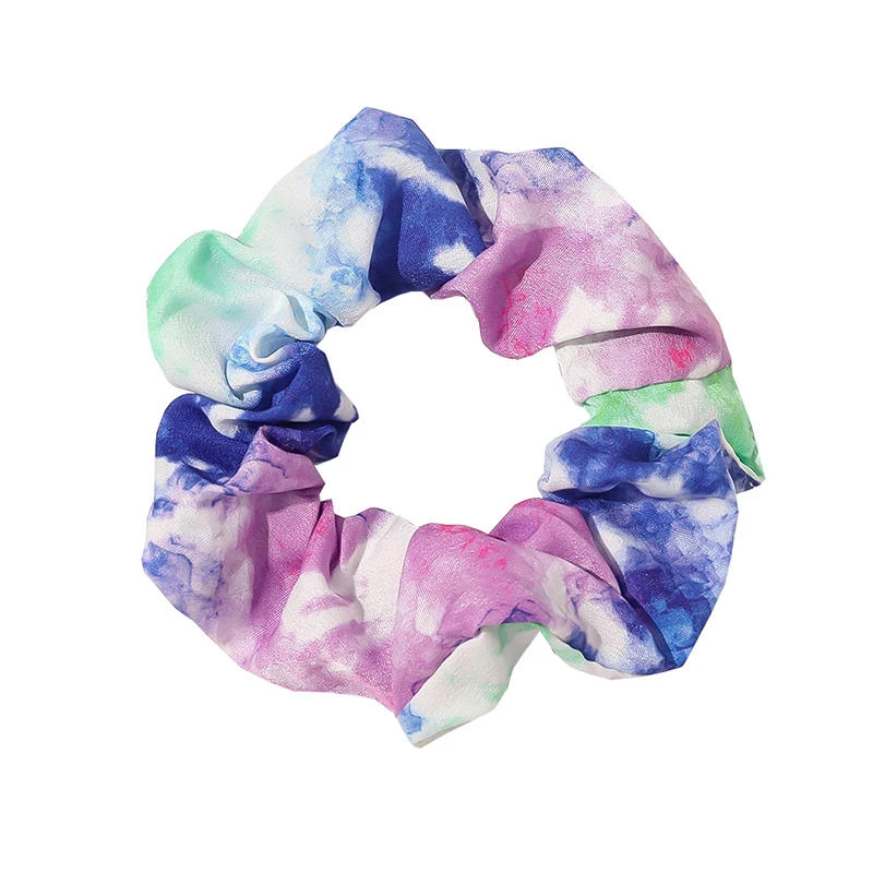 Soft Tie-dye Rainbow Triangle Hair Scrunchie Elastic Rubber Band Leopard Floral Print Rope Tie for Women's Hairband |